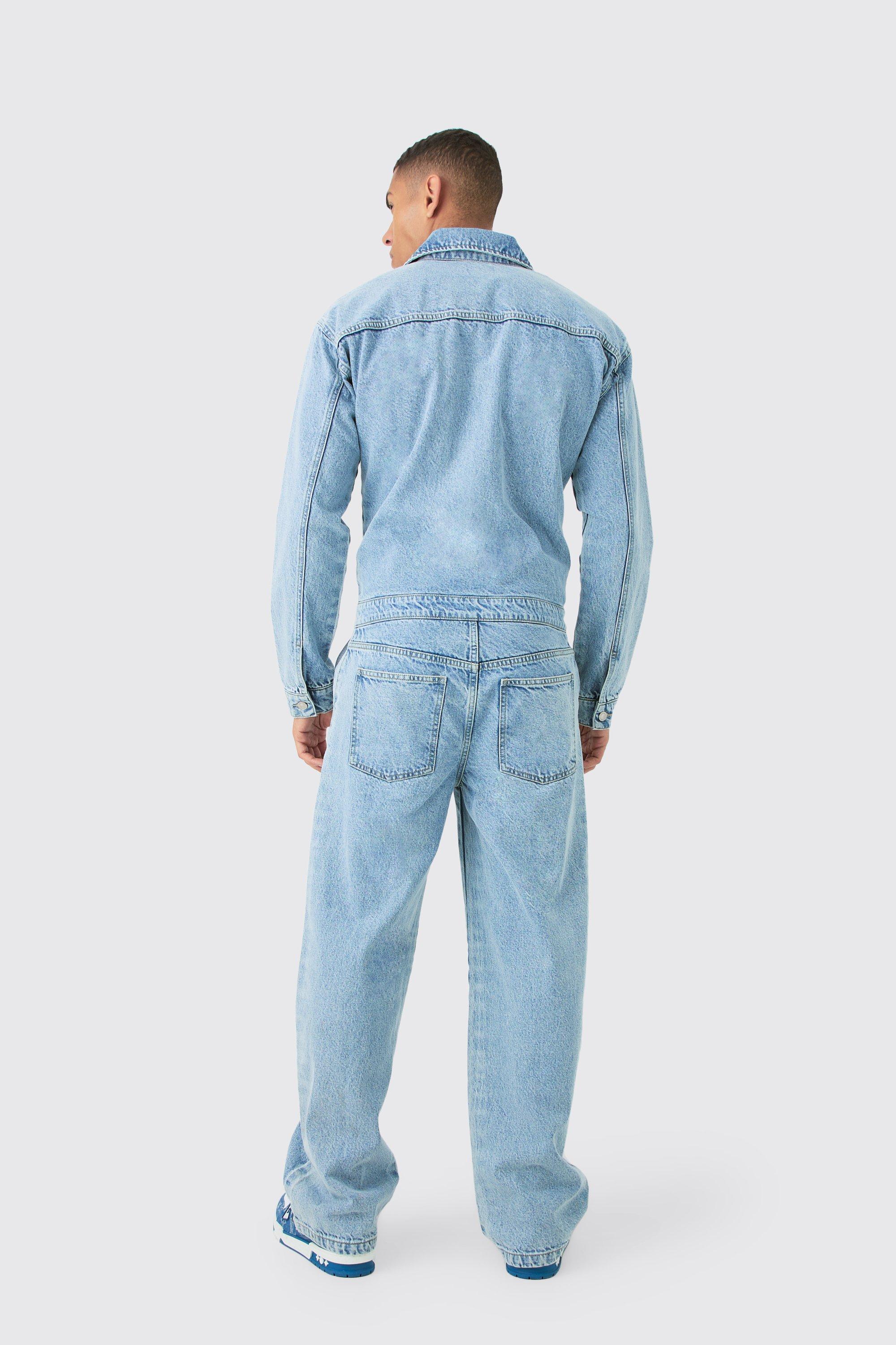 Relaxed Fit Long Sleeve Denim Jumpsuit In Light Blue boohoo